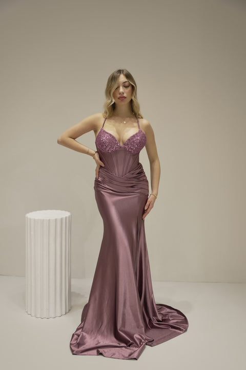 Abito A Sirena Con Perline e Paillettes Malva