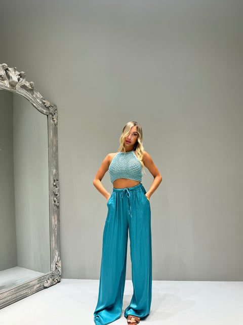 Pantalone Satin Turchese