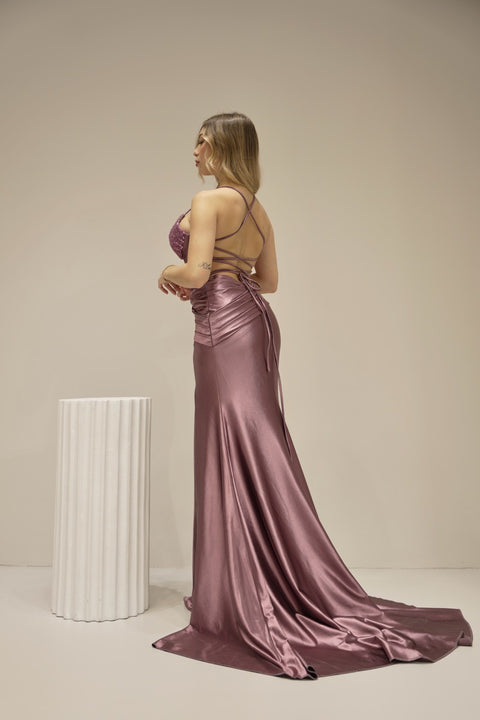 Abito A Sirena Con Perline e Paillettes Malva